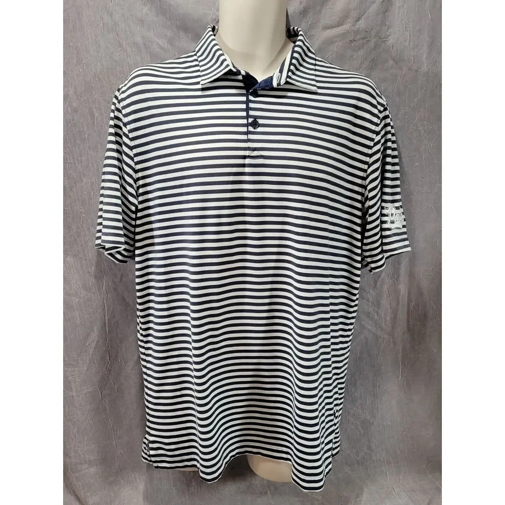Adidas AdiPure Golf Polo Shirt Men's M Navy‎ White Striped Performance *READ*